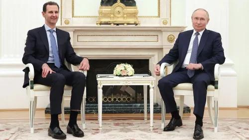 اجتماع بشار الأسد مع فلاديمير بوتين في الكرملين، مع التركيز على التوترات السياسية في الشرق الأوسط وتأثيرها على الحرب في أوكرانيا.