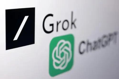 شعار "Grok" بجانب شعار "ChatGPT"، يعكس تكنولوجيا الذكاء الاصطناعي الحديثة المستخدمة في معالجة المعلومات.